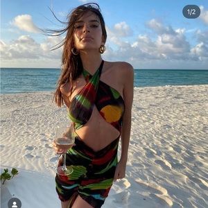 Kim shui blue swirl wrap mini dress